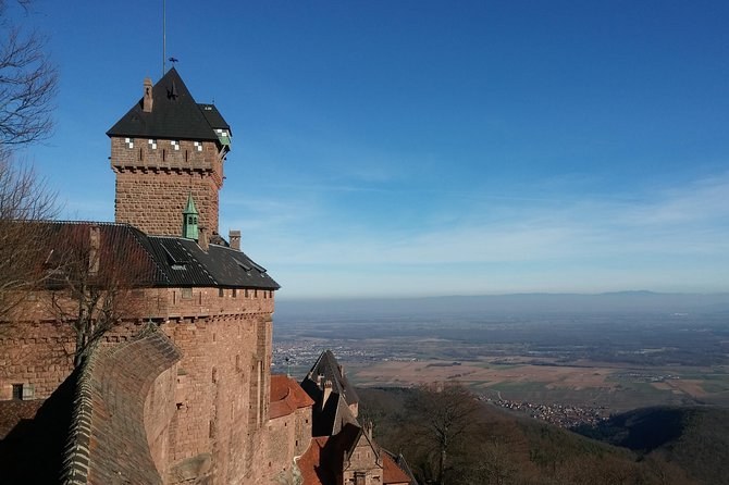 Haut-Kœnigsbourg's red sandstone keep above the Alsace plain